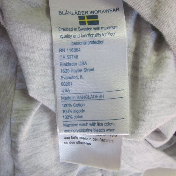 Blaklader Mens Light Gray Cotton Long Sleeve Work Tee Size XXL 52" Chest - Picture 6 of 10